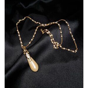 Vintage Nolan Miller Signed Gold-Tone Necklace With Faux Pearls & Teardrop